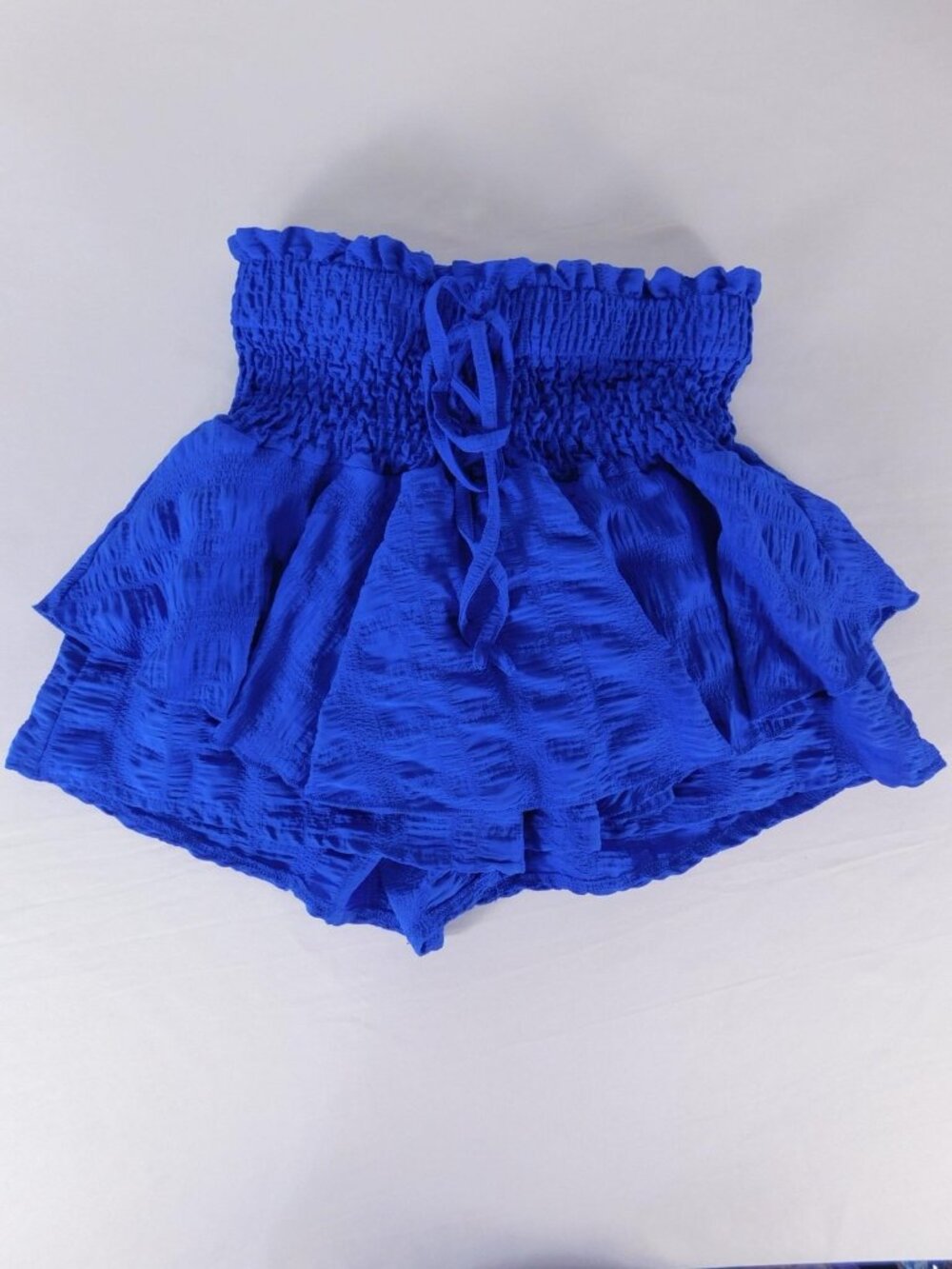 Shein Paperbag Shorts Womens M Blue Ruffle Layered Elastic Waist Summer